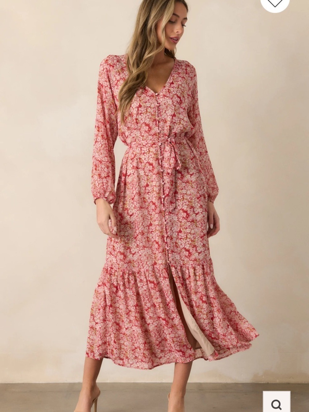 Z SUPPLY Della Cranberry Floral Maxi Dress Tiered V-Neck Long Sleeve NWT Medium - Picture 5 of 15